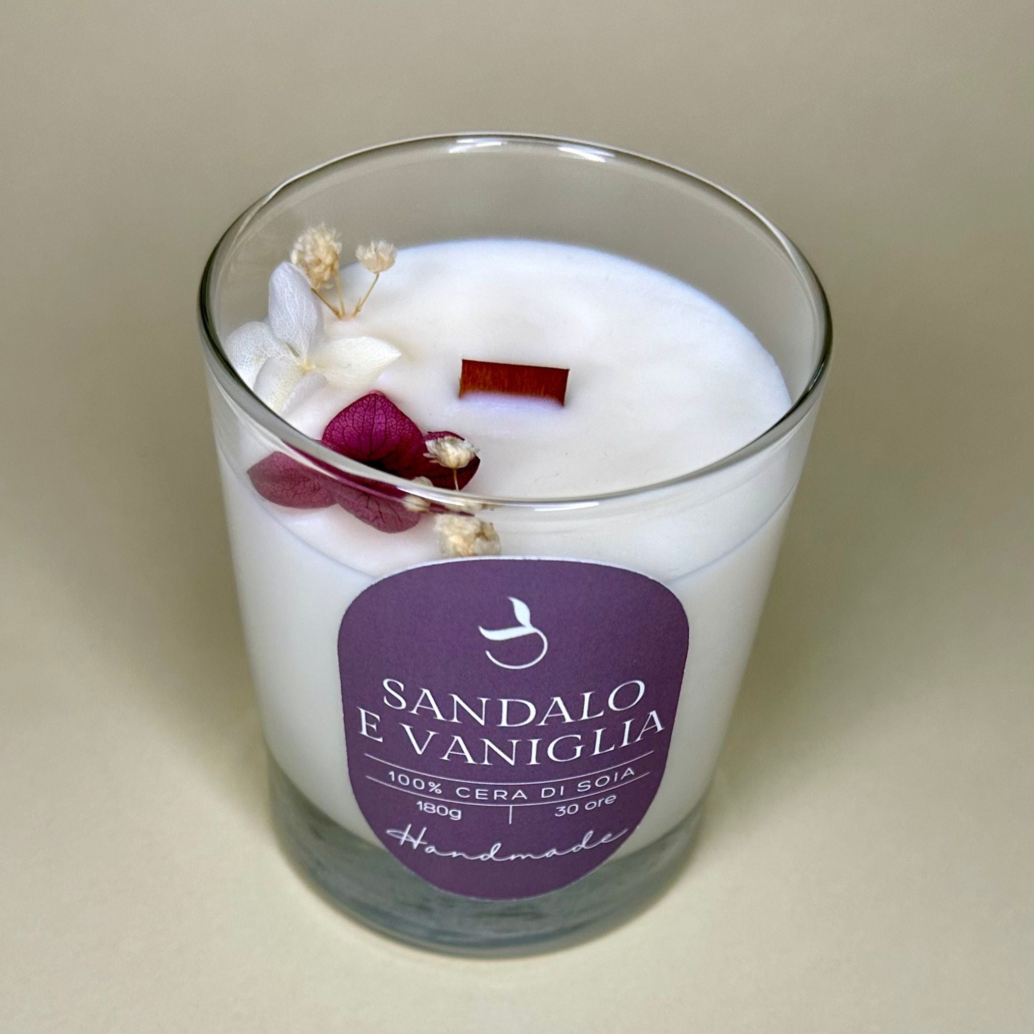 Candela cera di soia Sandalo e Vaniglia Interno